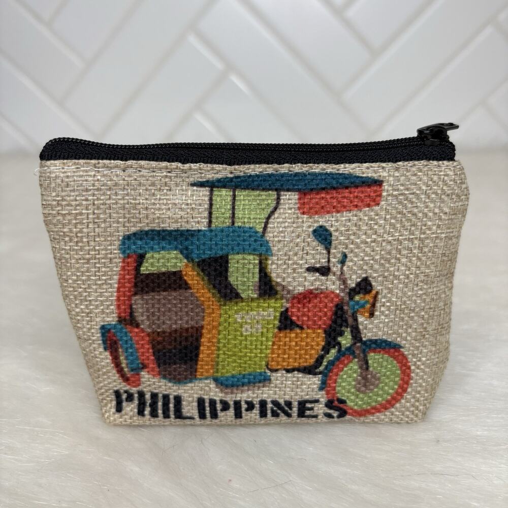 Philippines Woven Coin Pouch Zip Wallet Souvenir Travel Jute Fabric Bag